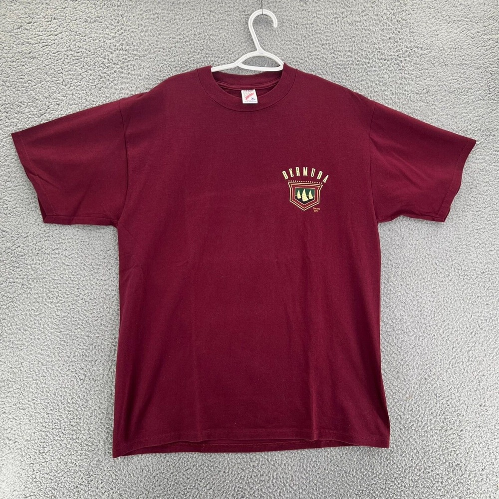 VTG JERZEES T Shirt Menx XL Red BERMUDA Print Logo Single Stitch Short Sleeve